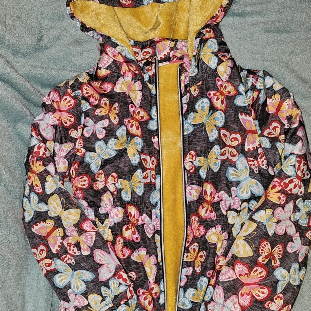 Penelope Mack Butterfly Print Raincoat with Yellow Interior